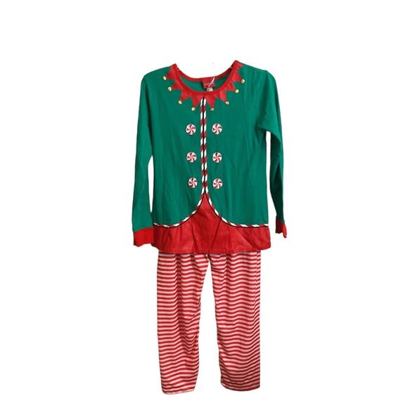 WONDERSHOP PAJAMA SET Women’s LARGE Elf Holiday Shirt & Pant Green Red Christmas - Picture 1 of 9